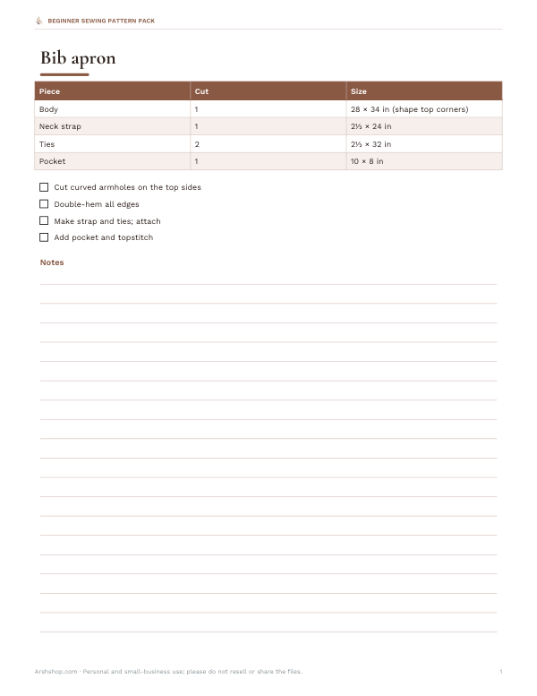 Preview of Printable Kitchen Apron Pattern